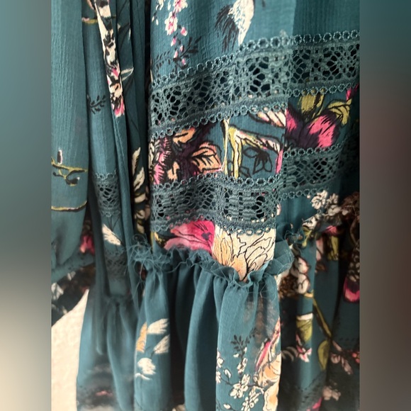 Free people Cherry Blossom long sleeve Mini Dress in Emerald Combo size S - Picture 5 of 10